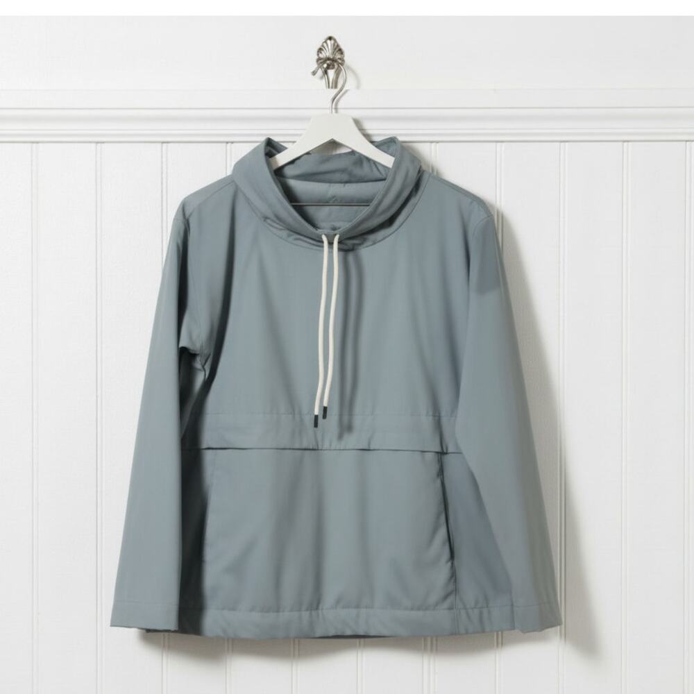 T by Talbots On The Move Pullover L teal Cowl Neck UPF 50+ Kangaroo Pocket